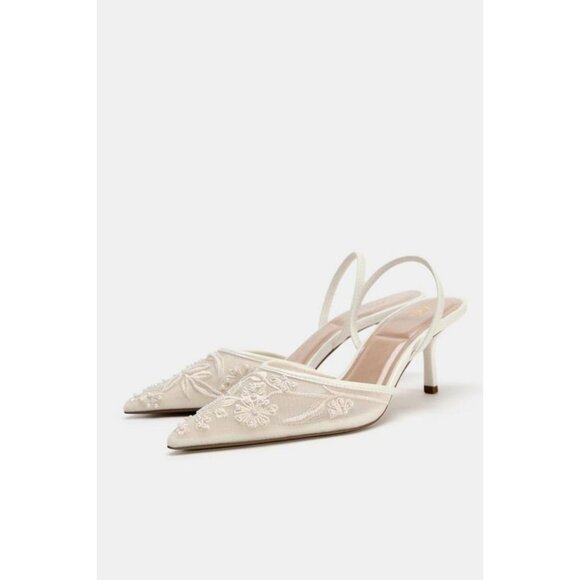 ZARA EMBROIDERED MESH SLINGBACKS - Picture 1 of 6